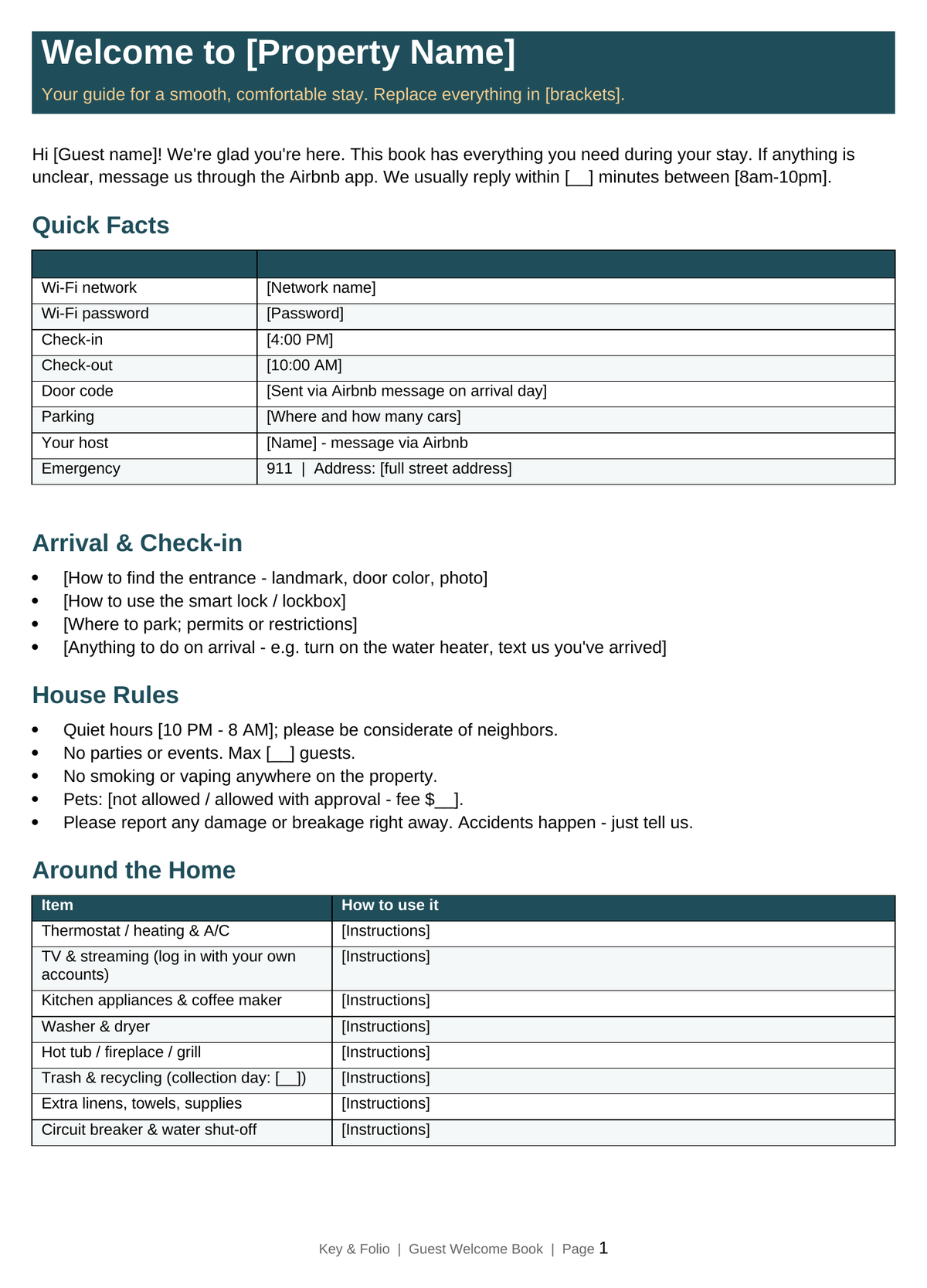 Guest welcome book template